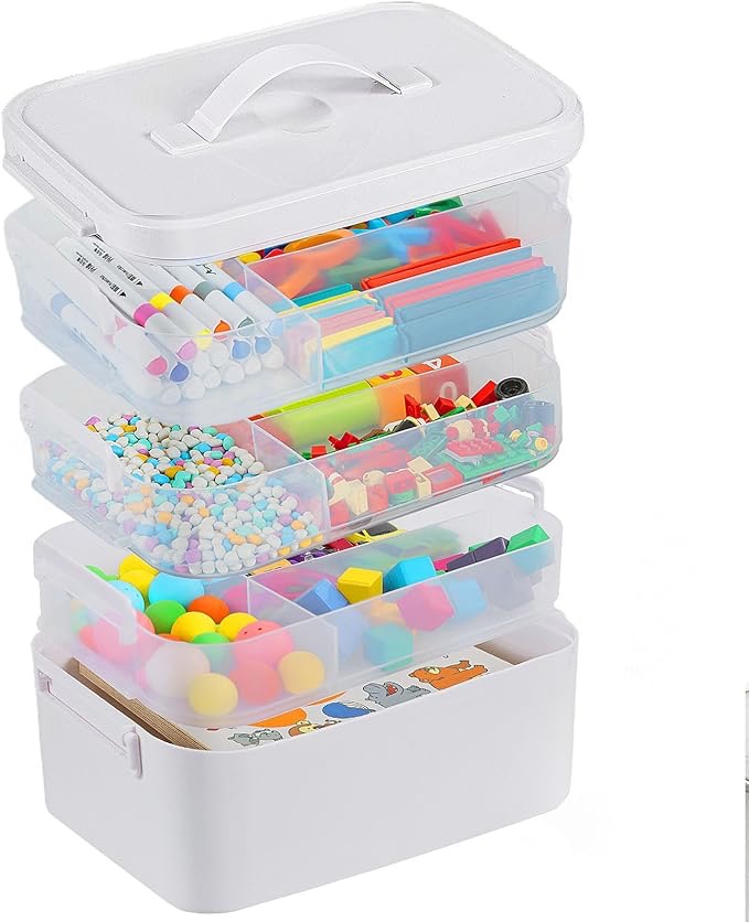 4-Layer Plastic Craft Organizers and Storage Box with Removable Trays